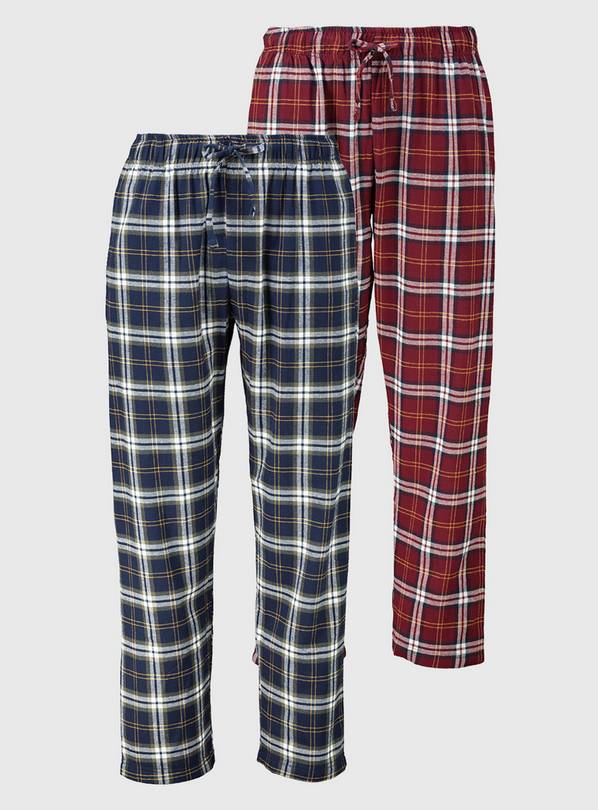 Buy Burgundy & Navy Check Brushed Pyjama Bottoms 2 Pack XXXL